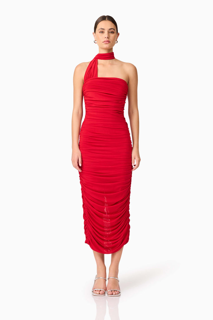 Darya Fitted Midi Dress in Red