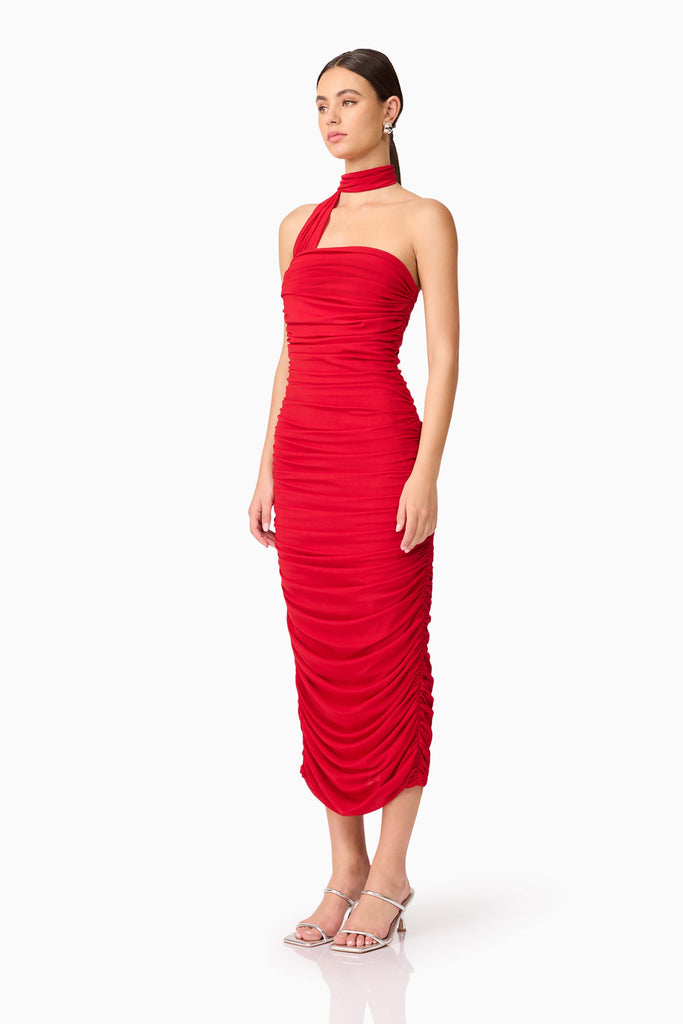 Darya Fitted Midi Dress in Red
