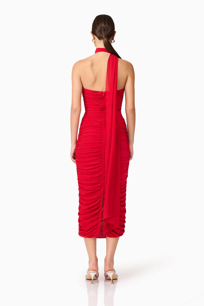 Darya Fitted Midi Dress in Red