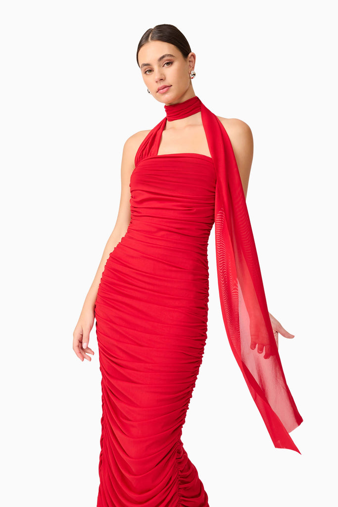 Darya Fitted Midi Dress in Red