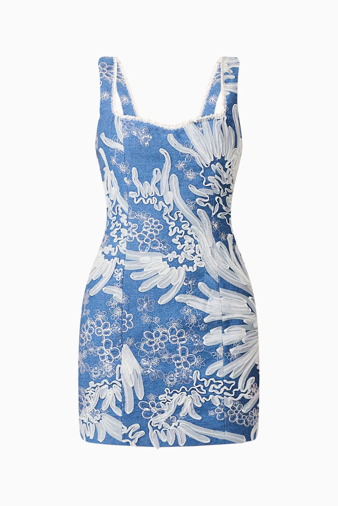 Anneliese Embroidered Mini Dress in Blue