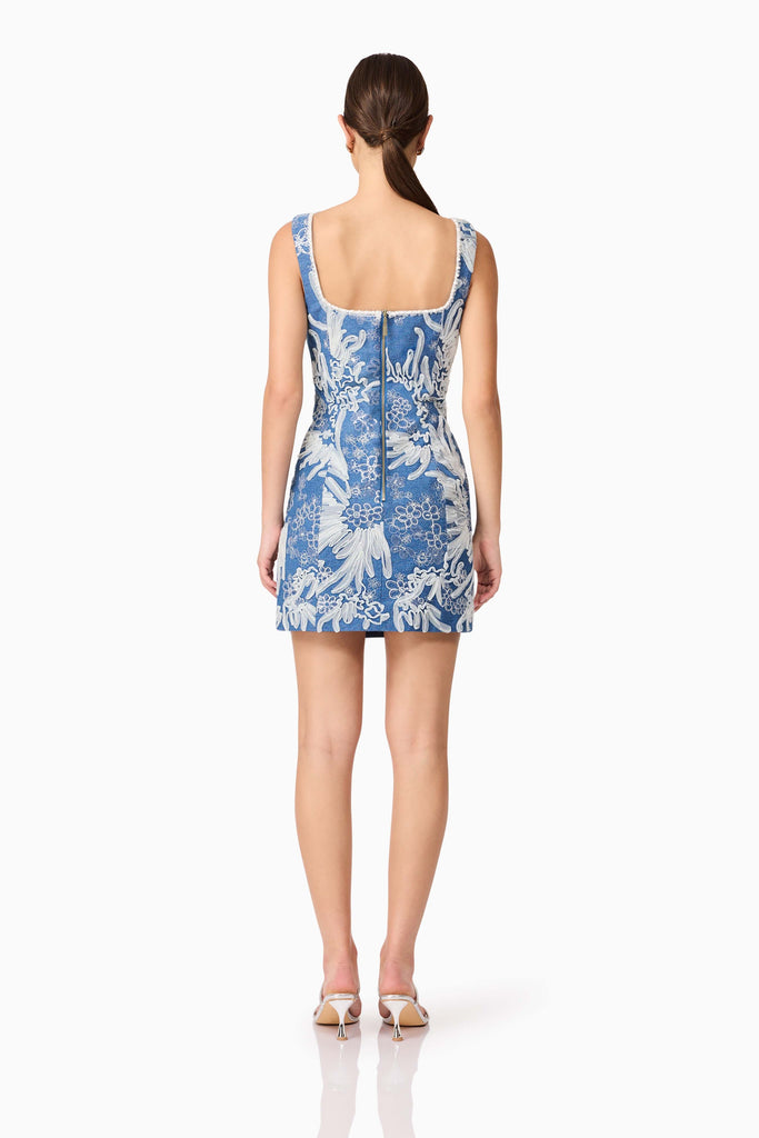 Anneliese Embroidered Mini Dress in Blue