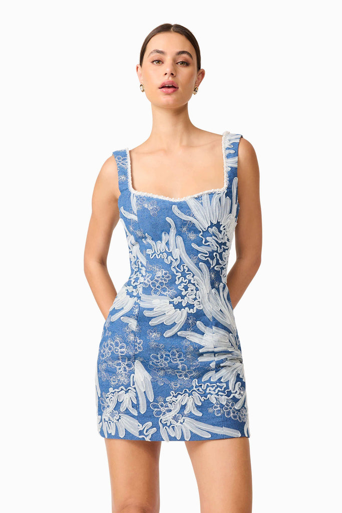 Anneliese Embroidered Mini Dress in Blue
