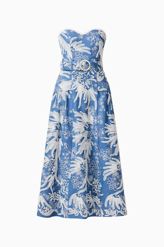 Anneliese Strapless Midi Dress in Blue