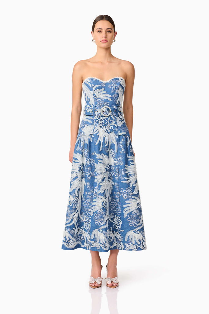 Anneliese Strapless Midi Dress in Blue