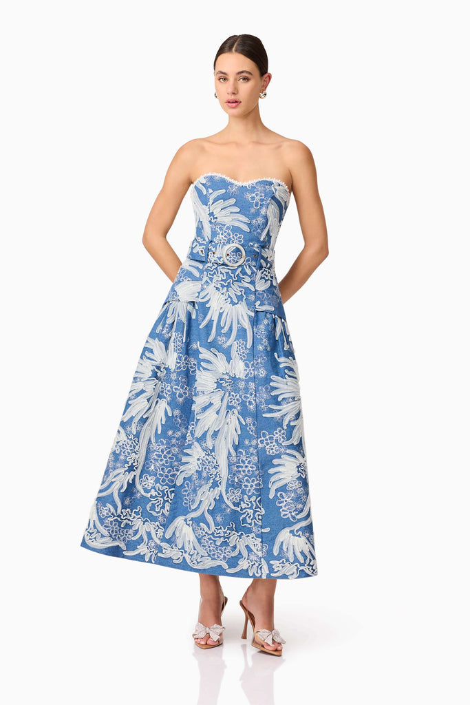 Anneliese Strapless Midi Dress in Blue