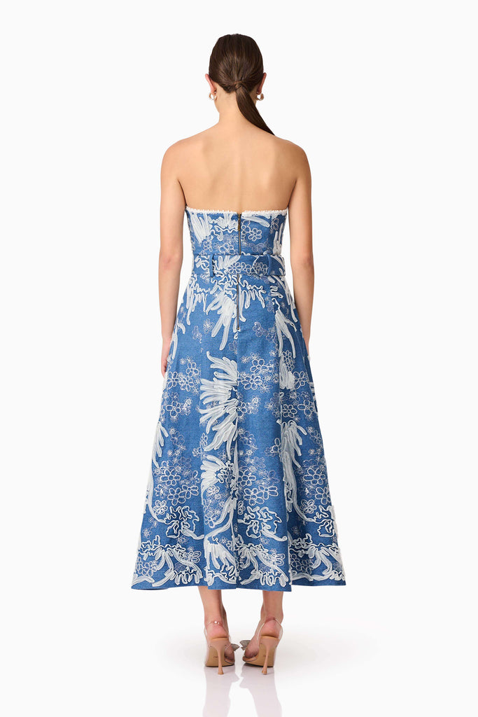 Anneliese Strapless Midi Dress in Blue
