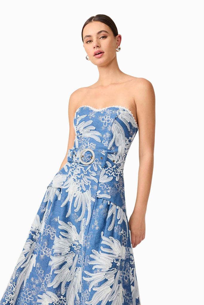 Anneliese Strapless Midi Dress in Blue