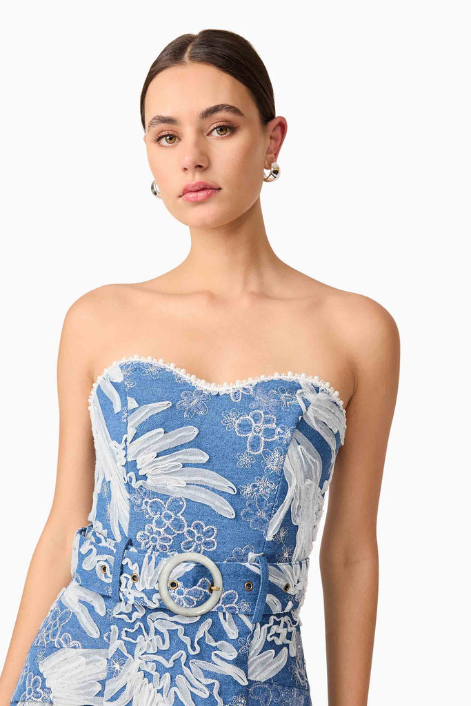 Anneliese Strapless Midi Dress in Blue