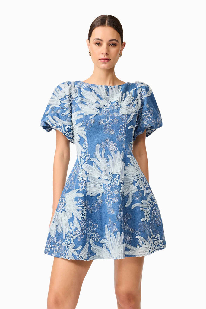 Anneliese A-Line Mini Dress in Blue