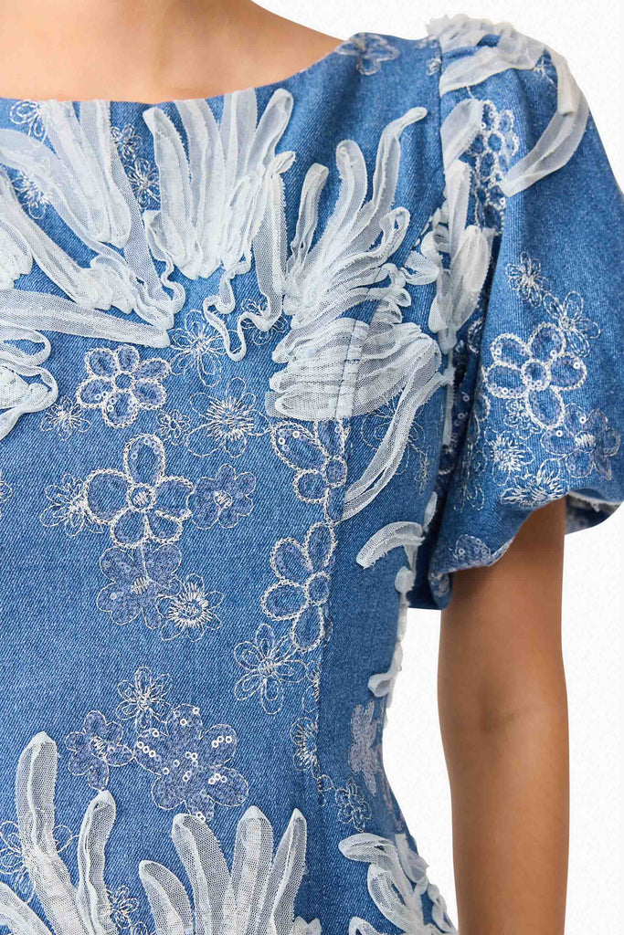 Anneliese A-Line Mini Dress in Blue