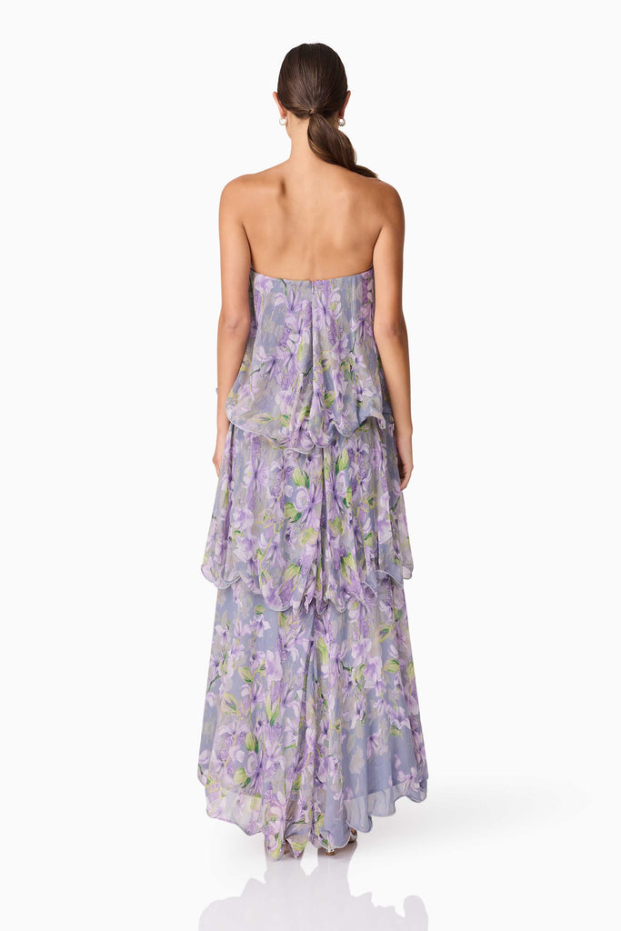 Milena Strapless Maxi Dress in Purple Floral