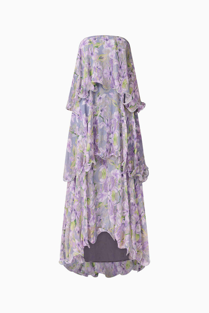 Milena Strapless Maxi Dress in Purple Floral