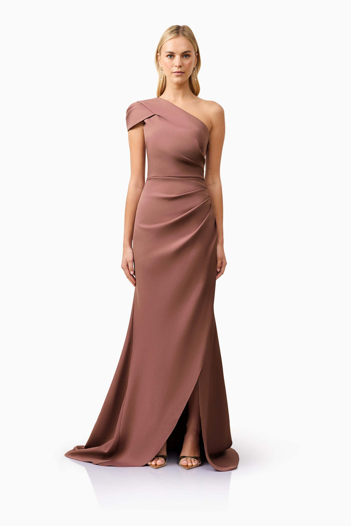 Klara One Shoulder Gown in Brown