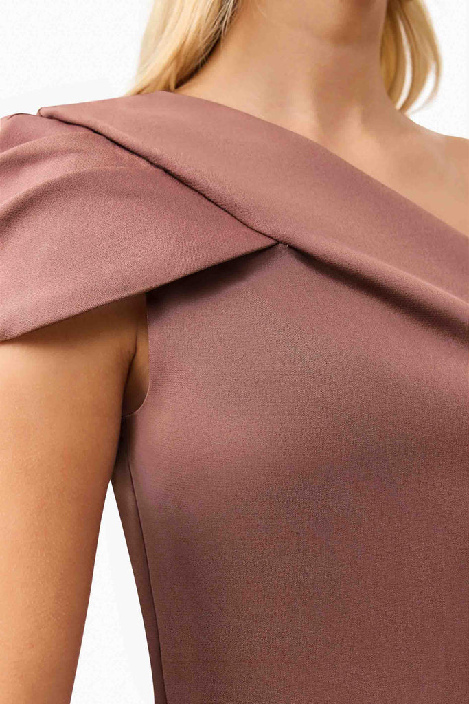 Klara One Shoulder Gown in Brown