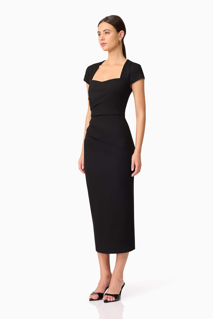 Alina Fitted Midi Dress in Black