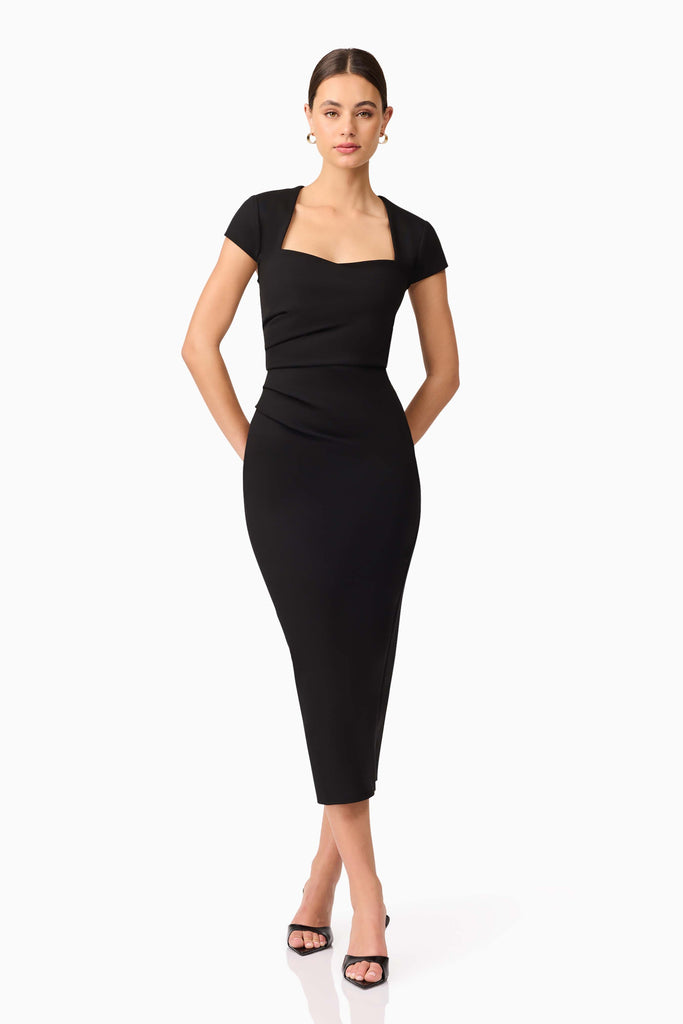 Alina Fitted Midi Dress in Black