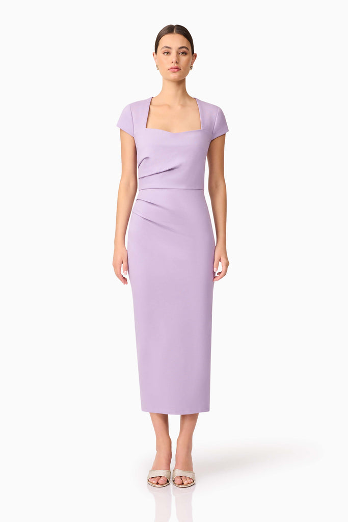 Alina Fitted Midi Dress in Purple