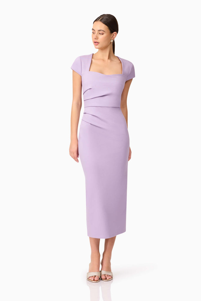 Alina Fitted Midi Dress in Purple
