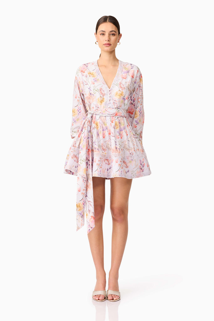 Ines Long Sleeve Mini Dress in Purple Floral
