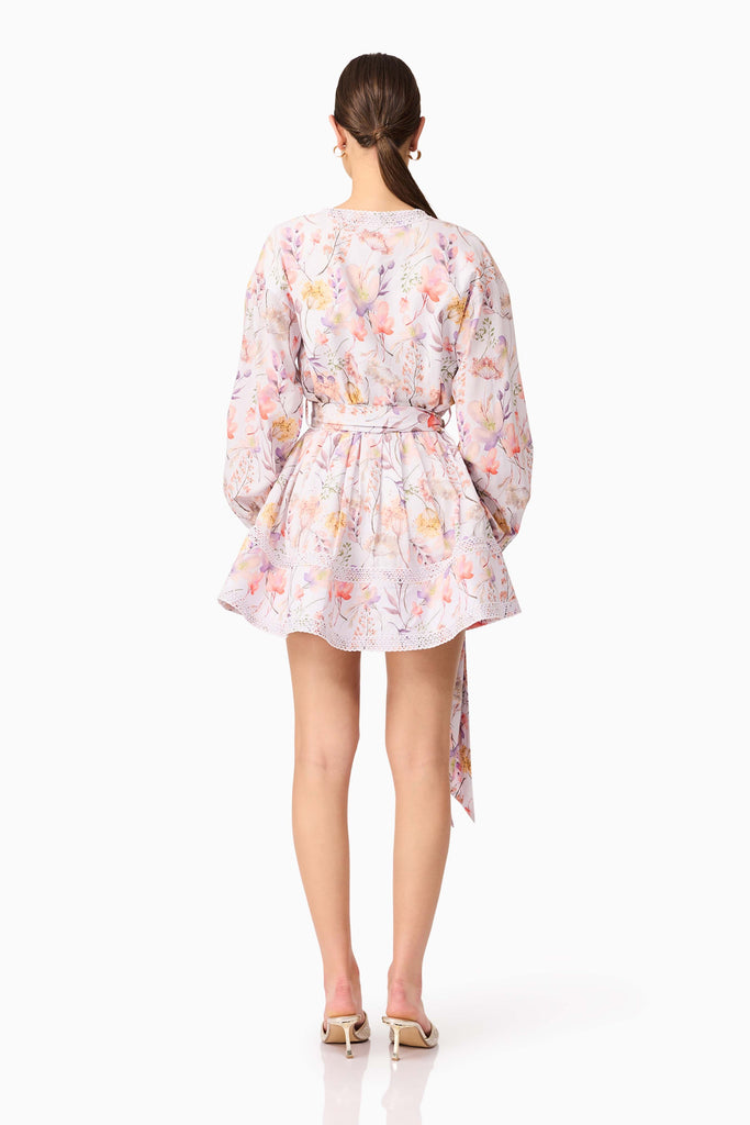 Ines Long Sleeve Mini Dress in Purple Floral