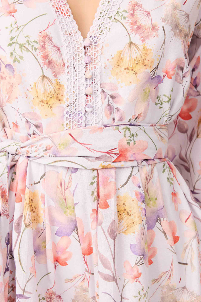 Ines Long Sleeve Mini Dress in Purple Floral