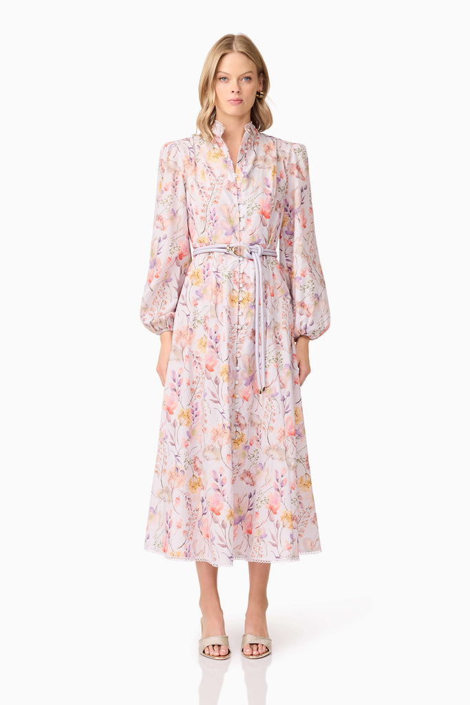 Ines Midi Shirt Dress in Purple Floral