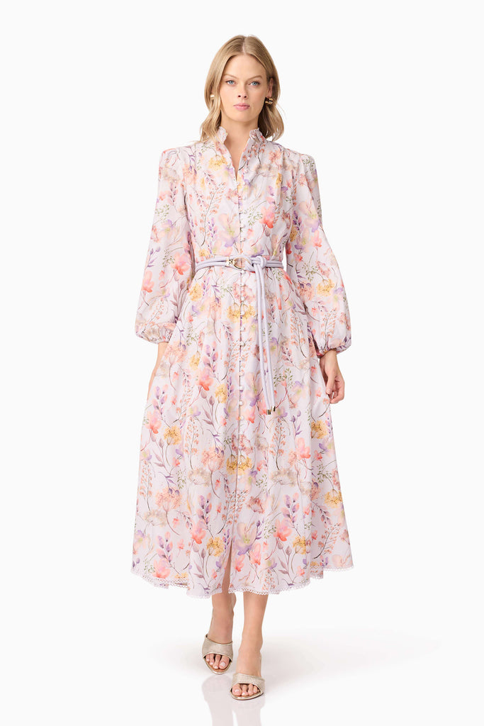 Ines Midi Shirt Dress in Purple Floral