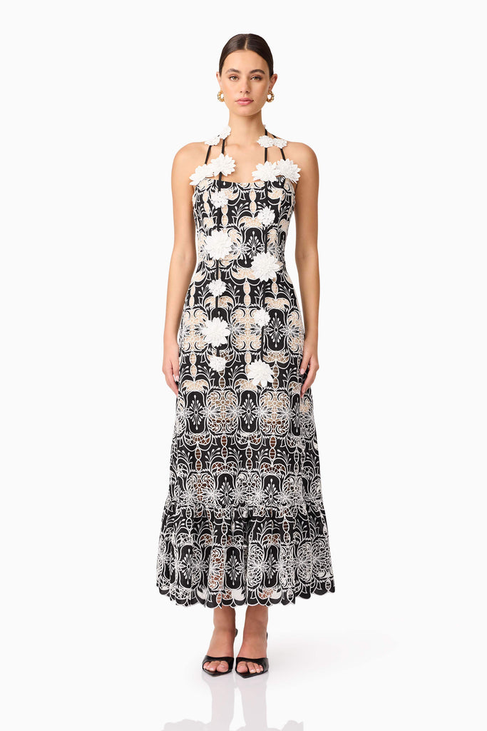 Jolie Floral Midi Dress in Black