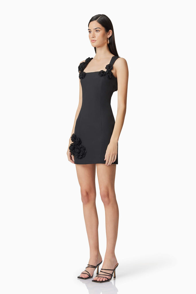 Trompe 3D Floral Mini Dress Black