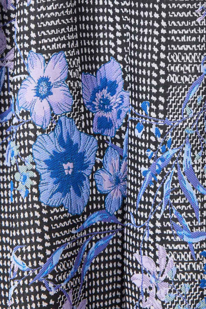 Allana Jacquard Mini Dress in Black & Blue Floral