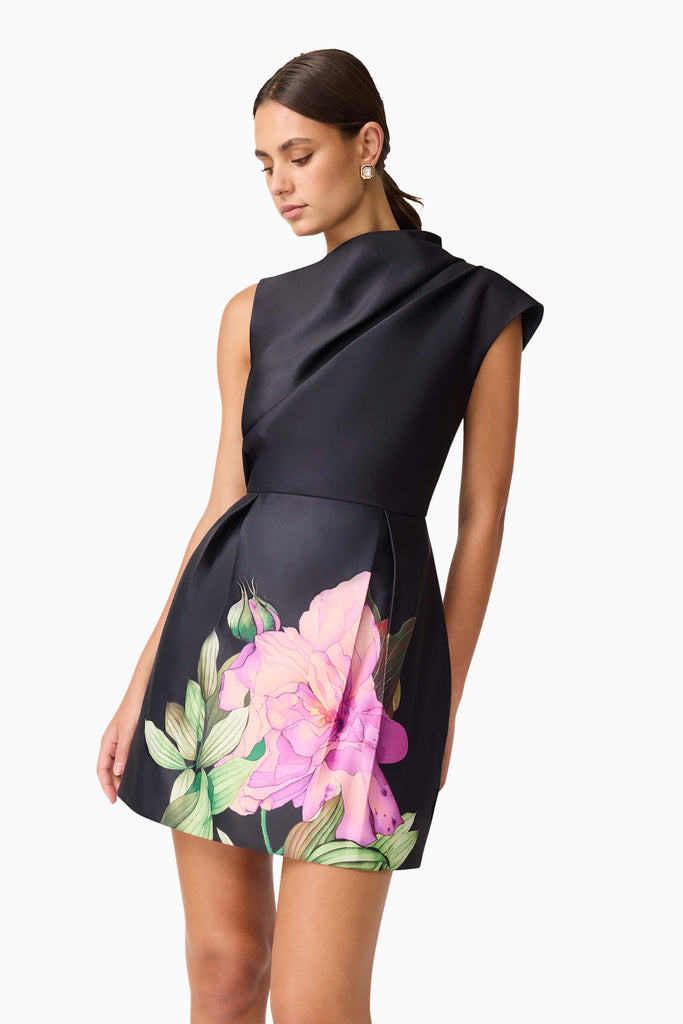 Azelie Aysmmetrical Mini Dress in Black