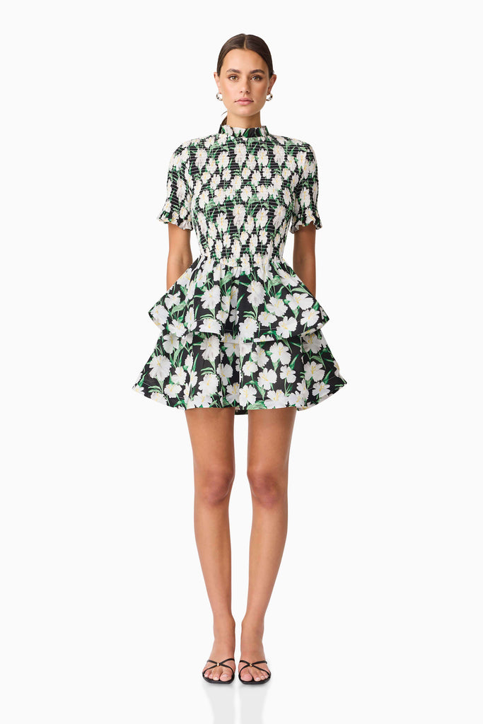 Rosey Short Sleeve Mini Dress in Black Floral