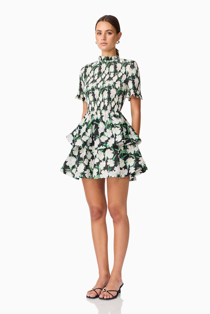 Rosey Short Sleeve Mini Dress in Black Floral