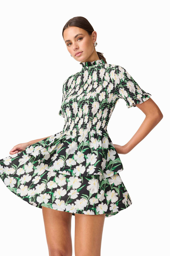 Rosey Short Sleeve Mini Dress in Black Floral