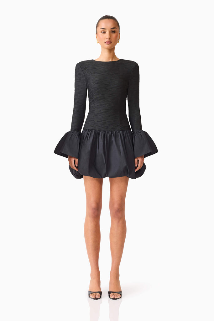 Theodora Long Sleeve Mini Dress in Black