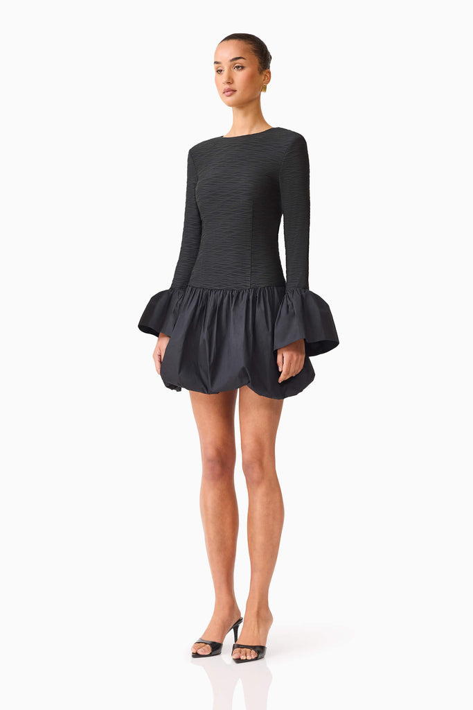 Theodora Long Sleeve Mini Dress in Black