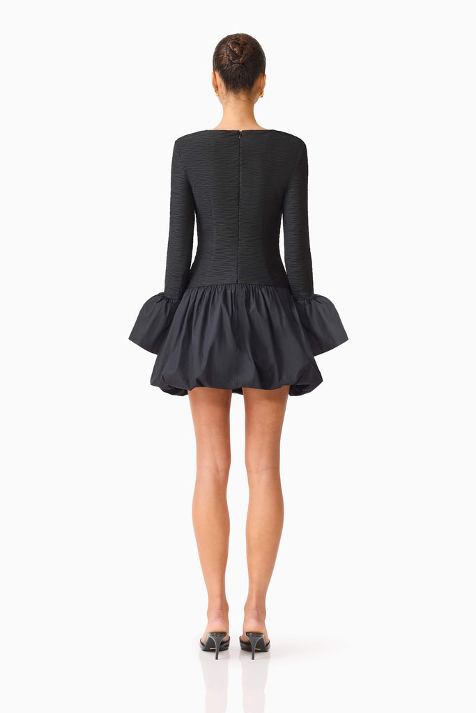 Theodora Long Sleeve Mini Dress in Black