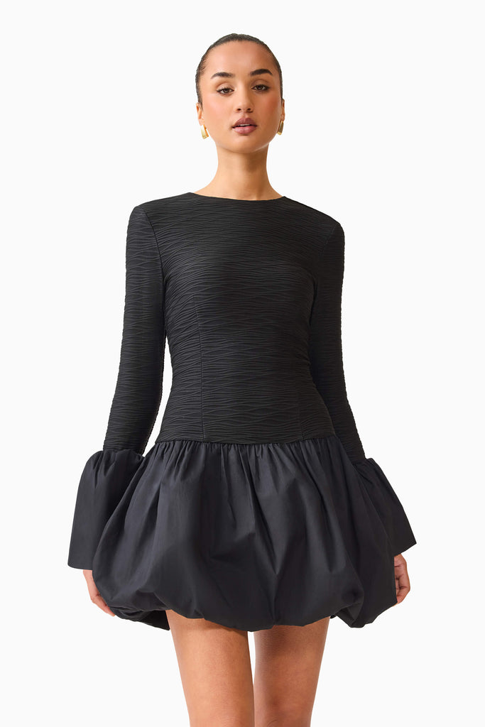 Theodora Long Sleeve Mini Dress in Black
