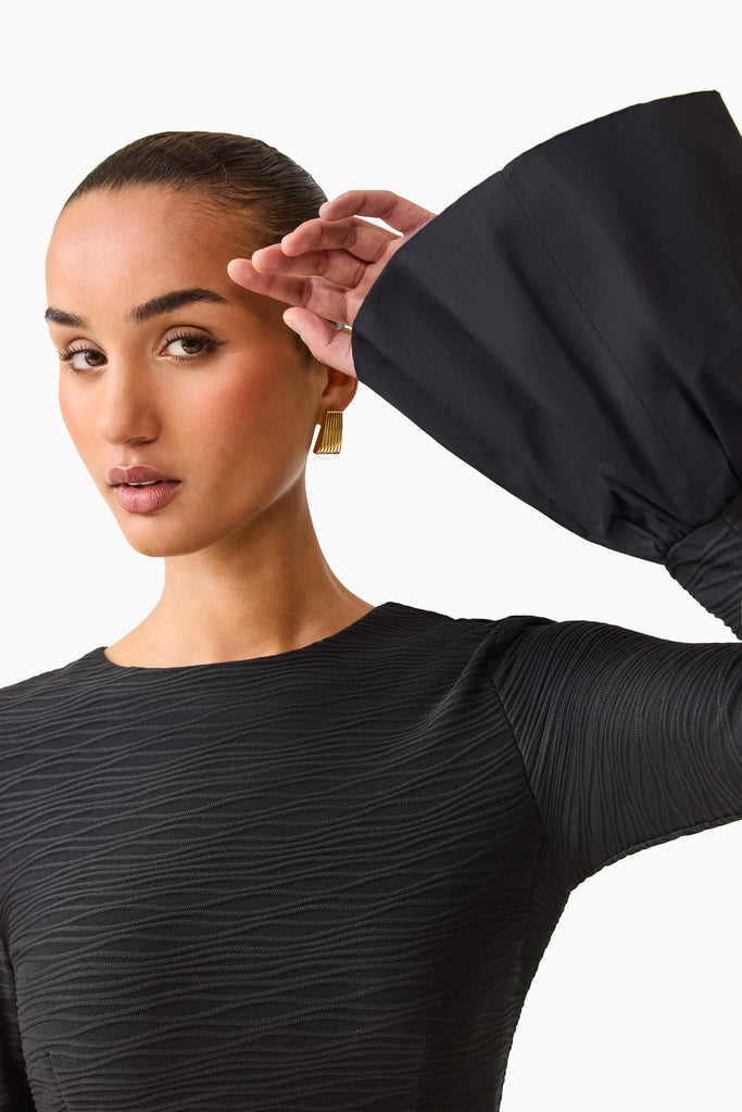 Theodora Long Sleeve Mini Dress in Black