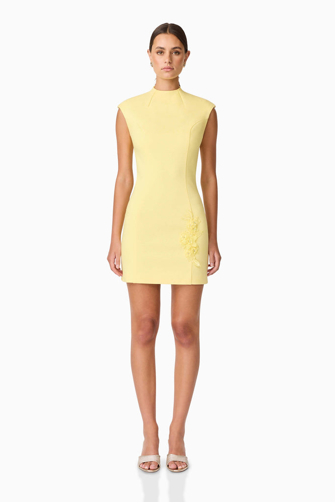 Evee High Neck Mini Dress in Yellow