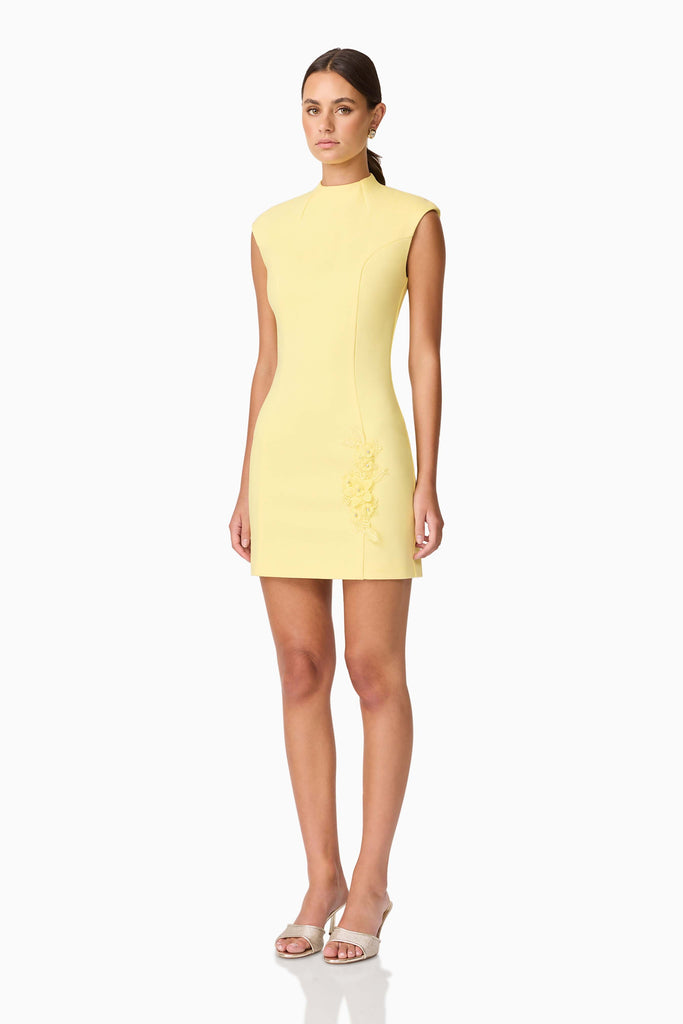 Evee High Neck Mini Dress in Yellow