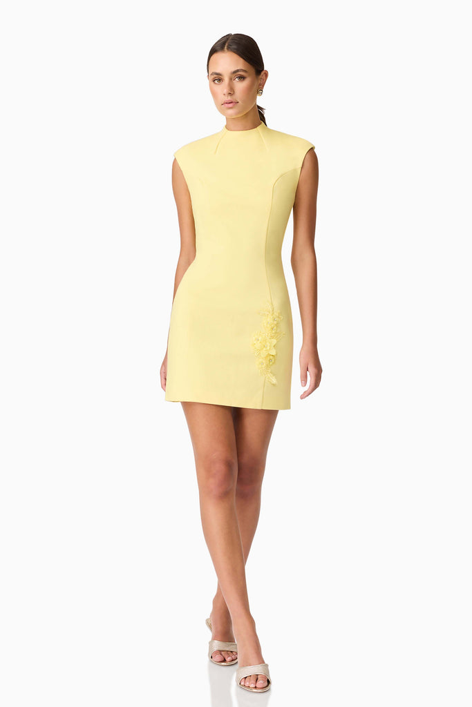 Evee High Neck Mini Dress in Yellow