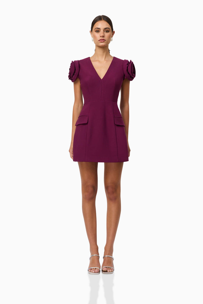 Theresa V-Neck Mini Dress in Burgundy