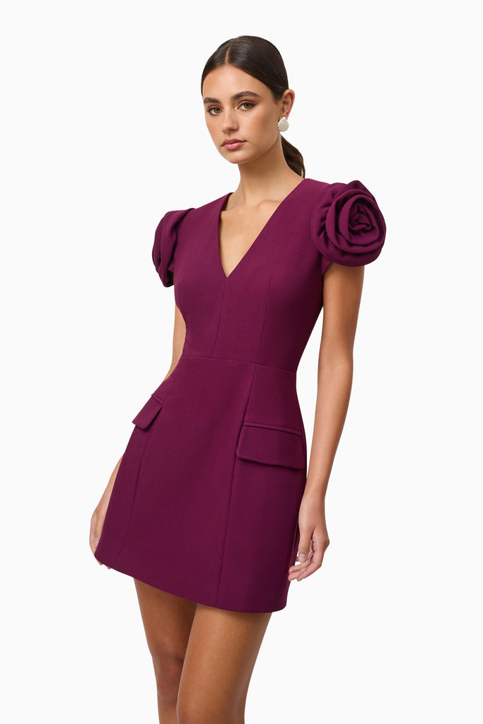 Theresa V-Neck Mini Dress in Burgundy