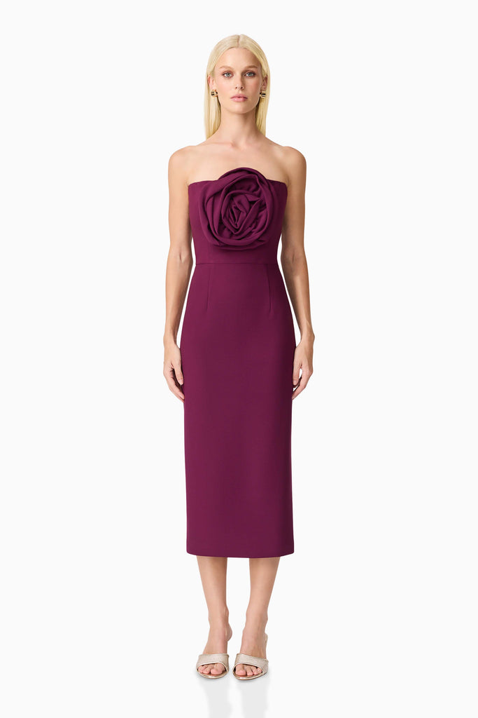 Theresa Strapless Midi Dress in Burgundy