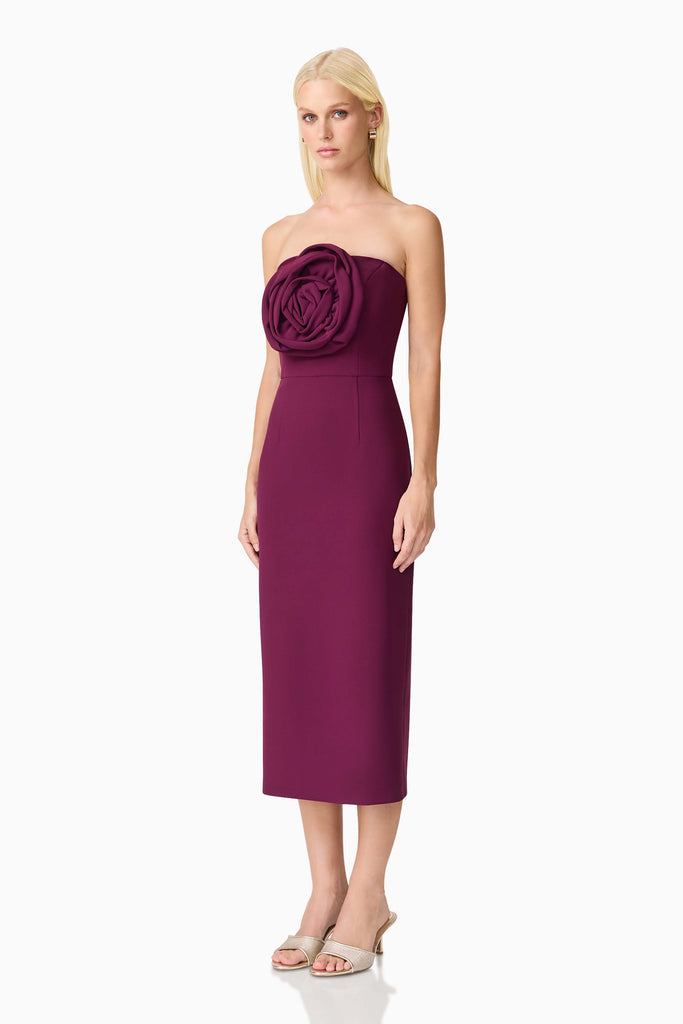 Theresa Strapless Midi Dress in Burgundy