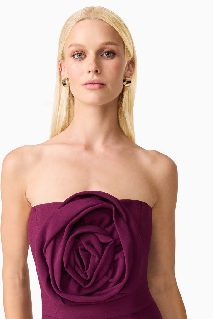 Theresa Strapless Midi Dress in Burgundy
