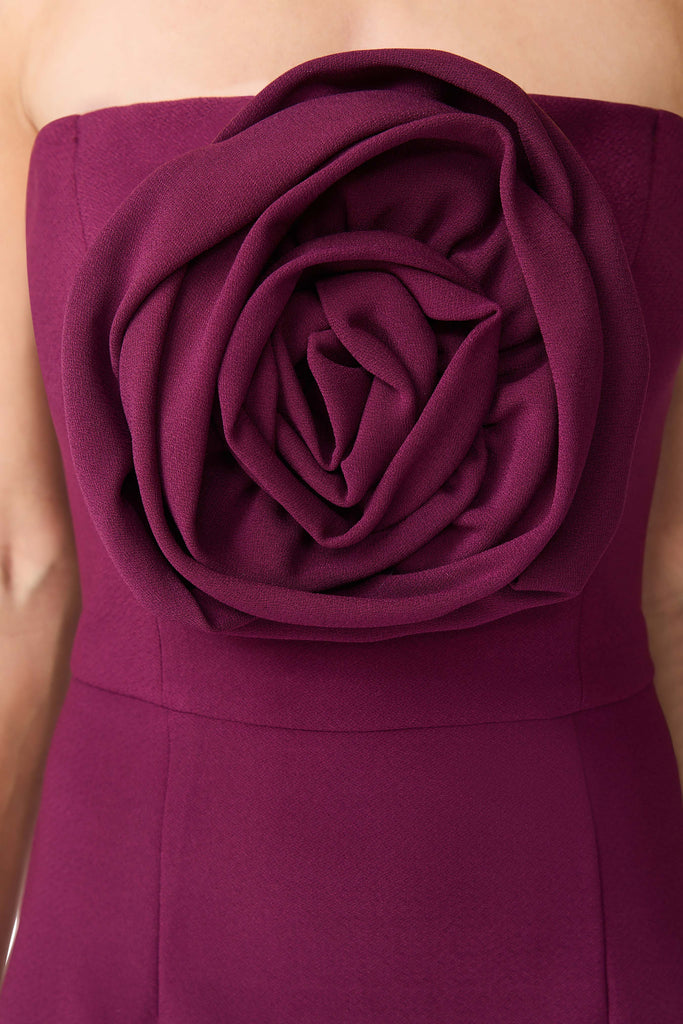 Theresa Strapless Midi Dress in Burgundy