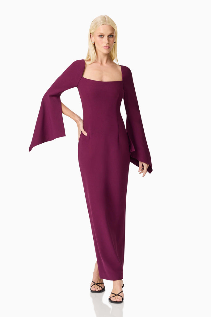 Theresa Long Sleeve Gown in Burgundy
